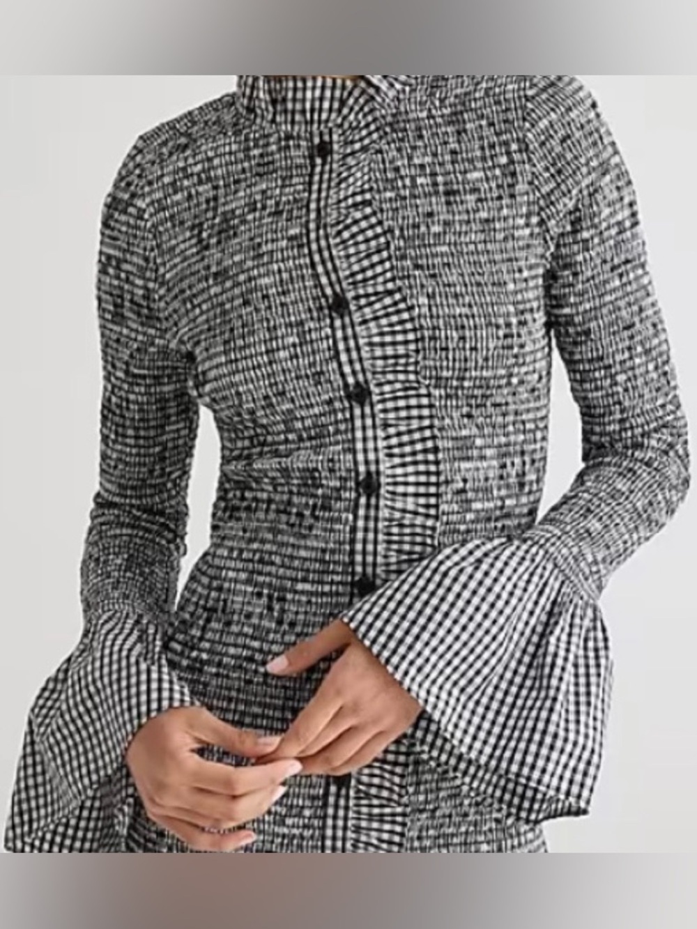 J. Crew Gingham Smocked Long Sleeve Mini Dress NEW